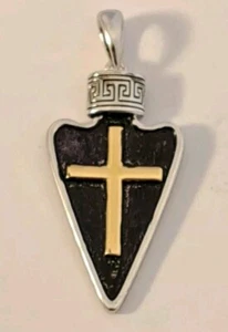 SPEAR ARROWHEAD Sterling Silver CROSS Pendant I CAN DO ALL THINGS Philippians - Picture 1 of 4