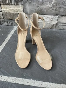 Vince Camuto Corlina Nude /Clear Leather High Heel Sandals Size 10 ~ EUC - Picture 1 of 3