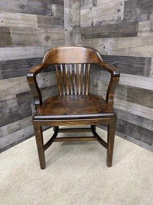 Silla de banquero antigua madera maciza respaldo de listones misión oficina abogado biblioteca de colección A Foto 1 de 4