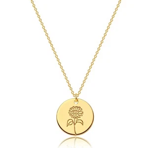 MEVECCO Birth Flower Necklace 18k Gold Engraved Custom Floral Pendant Necklac... - Picture 1 of 7