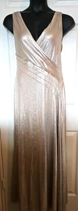 Ralph Lauren Evening Size 16 Shimmery Gold Formal Dress Sleeveless Crossover Zip - Picture 1 of 6