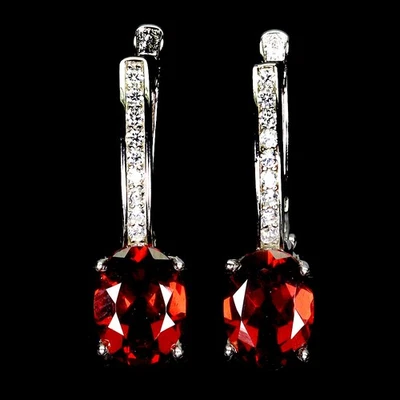 925 Sterling Silver Earrings Oval Mozambique Garnet 8x6mm Gemstone Jewelry - Image 1 of 4