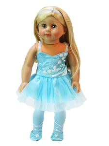 Puppenkleidung 18 Zoll Puppen Ballerina Kleid türkis Strumpfhose Hausschuhe Stirnband passt AG Puppe - Bild 1 von 3