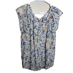 LC Lauren Conrad Blouse Women's Medium Floral Round Neck Sheer Short Sleeve - Picture 1 of 8