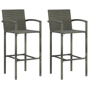 vidaXL Bar Stools 2 pcs Grey Poly Rattan - Picture 1 of 8