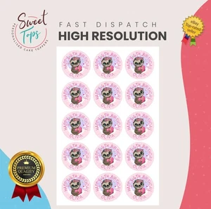 15X 2" Sloth Personalised Round Edible Birthday Cupcake Toppers Cake Decoration - Picture 1 of 6