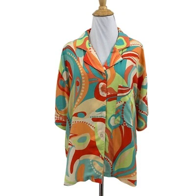 Blusa Jessica Simpson Mujer M Mediana Multi Retro Floral Media Manga Botón Top Foto 1 de 4