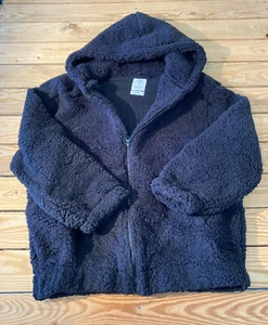 gap teen NWT girl’s full zip hooded sherpa jacket size 14-16 black HG - Picture 1 of 8