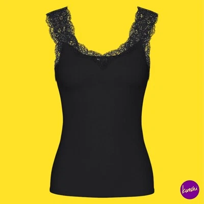 PIECES Women's Lace Trim V-Neck Top, Camisole, Black, UK XL (EU 44 | US 14) - Image 1 of 4