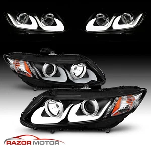 [U Shape LED]For 2012 2013 2014 2015 Honda Civic 2/4Dr Projector BLK Headlights - Picture 1 of 9