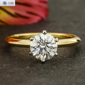 1.50Ct Round F VS1 IGI Lab Grown Diamond Engagement Ring In 14k Two-Tone Gold - Picture 1 of 12