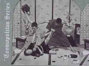 OLD STEREOSCOPE COSMO VIEW JIU JITSU ATHLETE JAPAN NIPPON KARATE REAL PHOTO 1890 - Picture 1 of 3