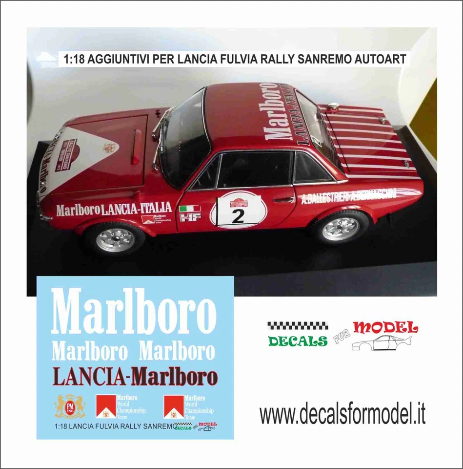 DECALS 1:18 LANCIA FULVIA HF AGGIUNTIVI RALLY SANREMO AUTOART - Immagine 1 di 1