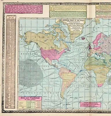 MAPA DEL MUNDO 1897 Original (19x12) Estados Unidos África Asia Europa Sudamérica  Foto 1 de 4