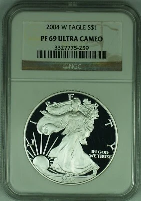 2004-W American Proof Silver Eagle $1 NGC PF 69 Ultra Cameo (49) - Image 1 of 2
