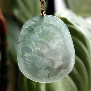 Certified Natural (A) Perfect Untreated Icy Green Jadeite JADE Dragon Pendant - Picture 1 of 12