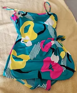 Rare 80's Deweese Des. Sz. 14 onepc bathing suit- teal, yellow, pink - Picture 1 of 22