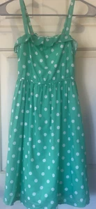 Mini Boden girls dress 11-12 green polka dot sleeveless lined ruffled - Picture 1 of 9