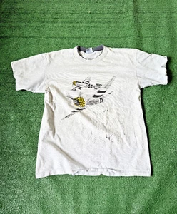 Vintage 1990er Jagdflugzeug Grafik grau Flugzeug T-Shirt grau XL MÄNGEL - Bild 1 von 7