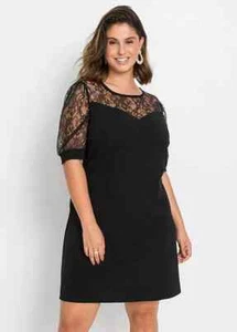 Freemans Black Lace Detail Mini Dress  PLUS Size UK 26   (FJ57-19) - Picture 1 of 2