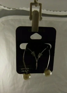 Sterling Silver dangle faux pearl wire earrings .925 Claire's Earring - Picture 1 of 4