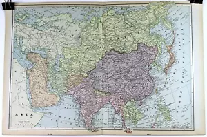 1890s Map of Asia Full Color Lithography 14.25 x 21.5 - Picture 1 of 5