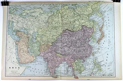 Mapa de Asia de la década de 1890 litografía a todo color 14,25 x 21,5 Foto 1 de 4