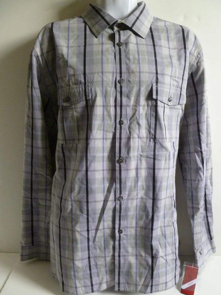 NUEVA Camisa de Vestir Informal Para Hombre ALFANI Gris Lavanda Negra Púrpura Talla XXL Calce Ajustado Foto 1 de 1