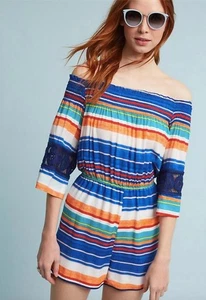 Anthropologie Tracy Reese Striped Romper Small Multicolor Off Shldr New $148 Tag - Picture 1 of 5
