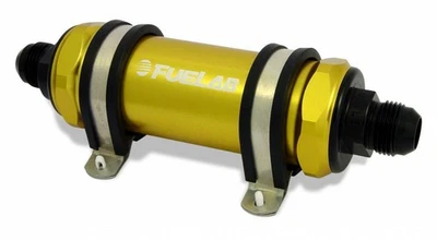 Fuelab 828 In-Line Fuel Filter Long -6AN In/Out 6 Micron Fiberglass - Gold - Image 1 of 4
