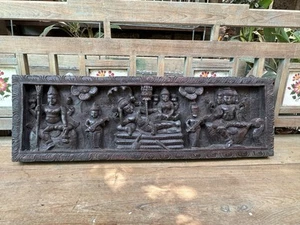 Antique Wooden Hand Carved Hindu God Vishnu Laxmi Figure Wall Panel Figurine - Picture 1 of 7