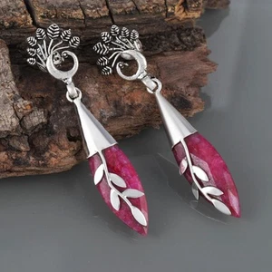 925 Sterling Silver Handmade Silver Earrings Natural Ruby Stone Earrings - Picture 1 of 4