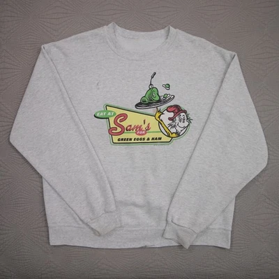 Dr Seuss 帽子猫绿色蛋和火腿经典运动衫大号复古 — 第 1/4 张图片