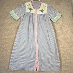 Vintage National Cottagecore Floral Granny Nachthemd Seersucker Mumu Hausmantel Gr. M - Bild 1 von 14
