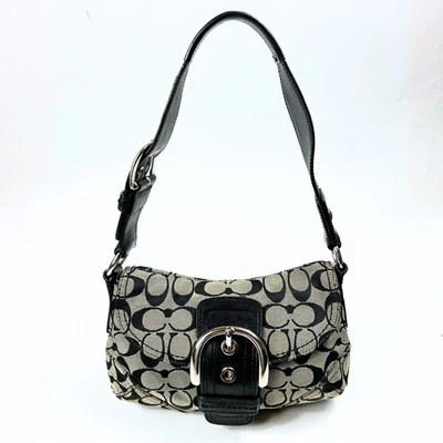 Vintage Coach Signature Black Jacquard Baguette Shoulder Bag Logo Buckle Y2K - Image 1 of 4