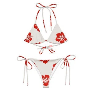Bikini rojo hawaiano con estampado floral de hibisco - Conjunto de 2 piezas - Imagen 1 de 6