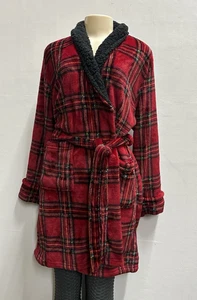 Amari Mujer Invierno Esponjoso Cinturón Bata Rojo Negro y Verde Patrón Cuadros - Imagen 1 de 12