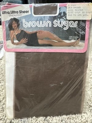 Brown Sugar Ultra Ultra Sheer Jet BROWN Sz M SandelFoot Pantyhose NIP (4) VTG - Image 1 of 4