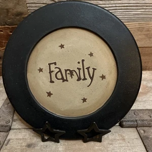 Primitive 9.5” Diameter Black Distressed Decorative Plate “Family” Barbara Lloyd - Picture 1 of 4
