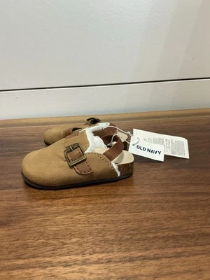 Zuecos antiguos azul marino para bebé de piel sintética color tostado talla 3-6 meses/12-17 libras correa elástica Foto 1 de 4