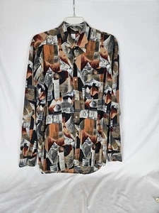 VTG! Marcus Neiman Marcus Shirt Mens XL Silk Button Down Art Abstract BROWNS - Picture 1 of 3