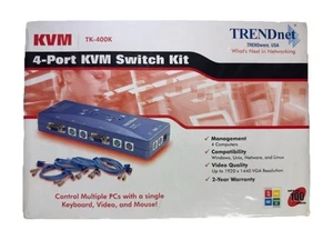 TRENDnet 4-Port PS2 KVM Switch und Kabel Kit TK-400K - Neu Versiegelt - Kostenloser Versand - Bild 1 von 11