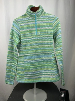 NWT Spyder Women’s Green Alpine Chic Fleece T-neck Size 8 Striped 1/4 Zip - Image 1 of 4