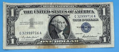 One Dollar 1957 $1 Blue Seal Silver Certificate Note Serial: G 32999716 A - Image 1 of 2