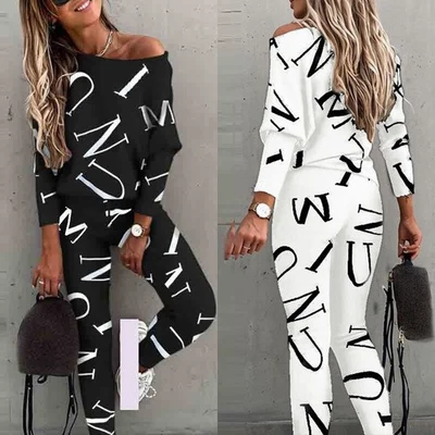 Chándal de verano con letras de salón para mujer Traje ropa deportiva estampado Prendas para el torso Foto 1 de 4