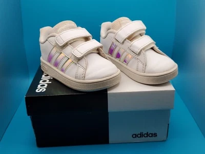 Adidas Grand Court I Toddler Girls Sneakers White Iridescent Stripes 5K - Image 1 of 4