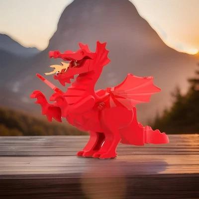 Lego Classic Red Dragon Figure w Red Wings, 6056 6076 6082 6087 (CUSTOM) - Image 1 of 3