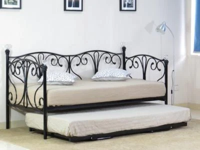 2ft6, 3ft Day Bed with Crystal Finials in Black or White with Trundle & Mattress