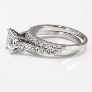 2 1/3 CT G/SI1 Women's Diamond Engagement Ring Set Princess Cut 18K White Gold - Picture 1 of 4