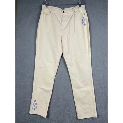 Pantalones de pana color crema bordados corazones azules Coldwater Creek para mujer talla 14  Foto 1 de 4